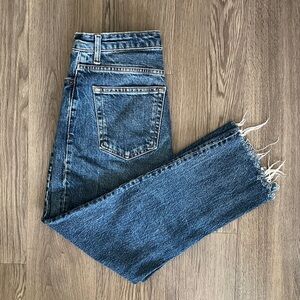 Topshop Classic Blue Raw Hem Straight Leg Jeans